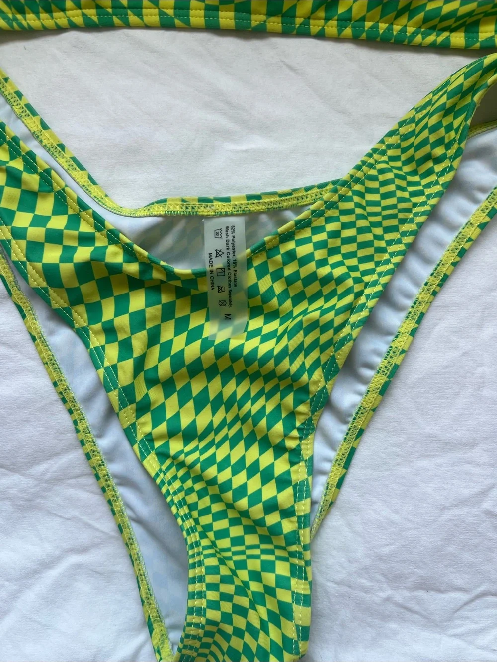 Vibrant Green & Yellow Check Bandeau Bikini Set